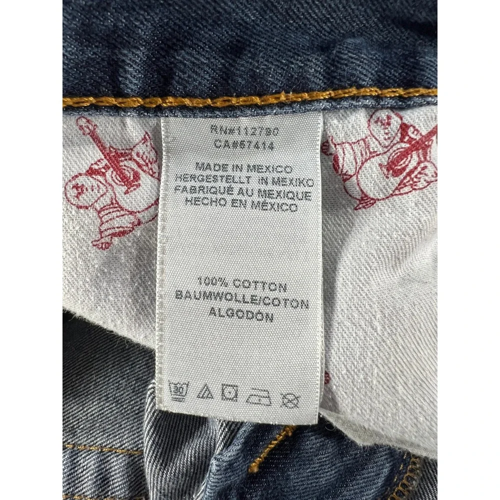 True Religion Straight Flap Jeans Mens 38 Dark Wash Blue Denim